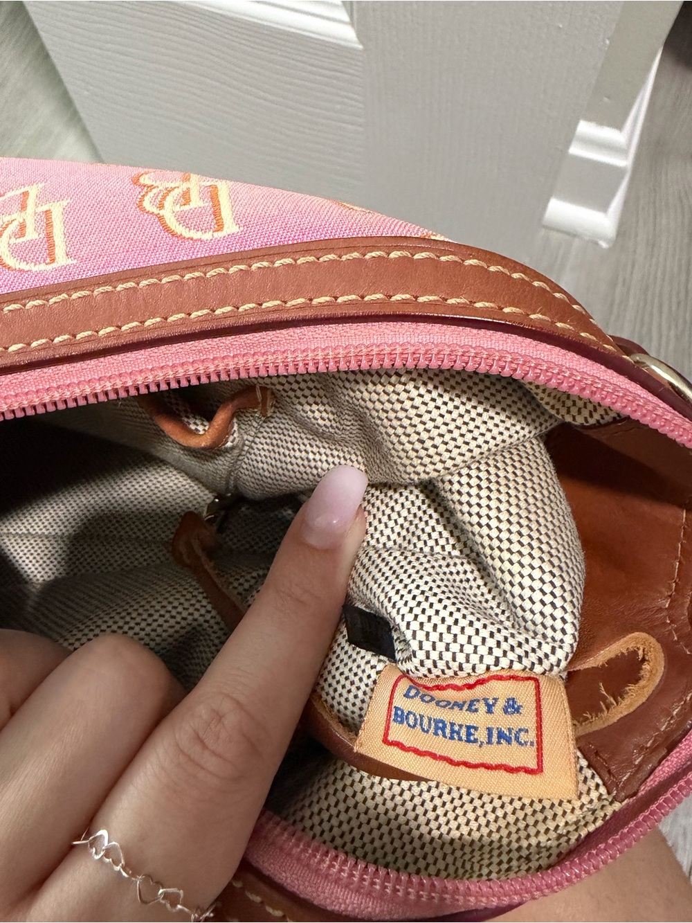 Dooney & Bourke Pink Logo Hobo with Brown Leather Trim - Picture 3 of 9